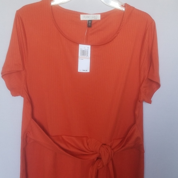Women's Plus Size 1X Dress Built In Accent Belt Planet Gold Soft Orange - Picture 5 of 8